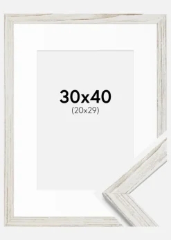 Ramme Stilren Vintage hvid 30x40 cm - Passepartout Hvid 21x30 cm