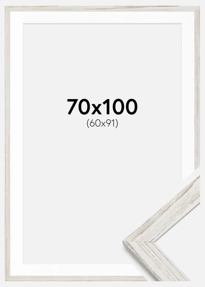 Ramme Stilren Vintage hvid 70x100 cm - Passepartout Hvid 61x92 cm