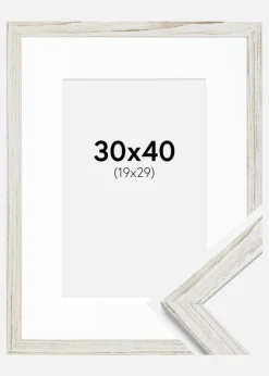 Ramme Stilren Vintage hvid 30x40 cm - Passepartout Hvid 20x30 cm