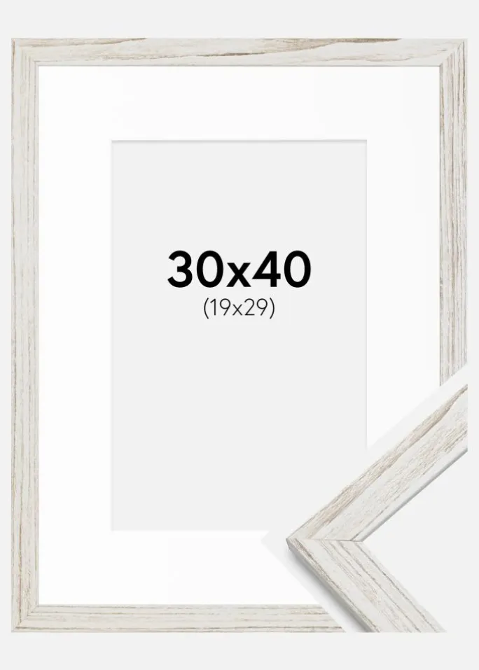 Ramme Stilren Vintage hvid 30x40 cm - Passepartout Hvid 20x30 cm