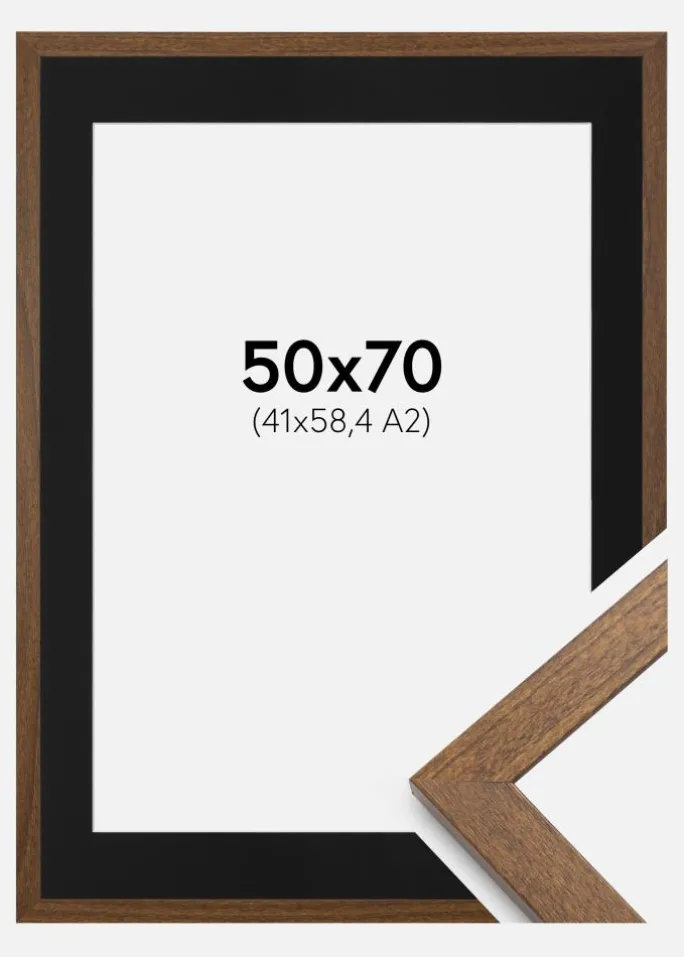 Ramme Stilren Warm Brown 50x70 cm - Passepartout Sort 42x59,4 cm (A2)
