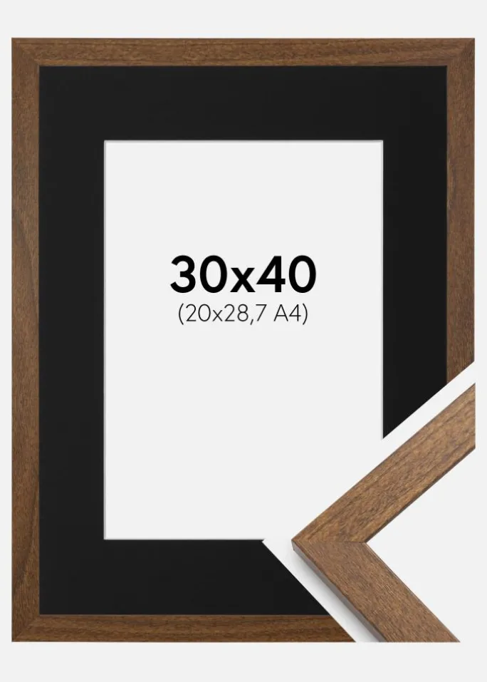 Ramme Stilren Warm Brown 30x40 cm - Passepartout Sort 21x29,7 cm (A4)