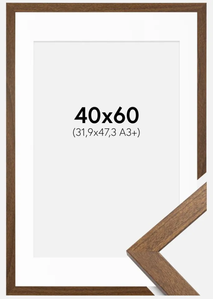 Ramme Stilren Warm Brown 40x60 cm - Passepartout Hvid 32,9x48,3 cm (A3+)