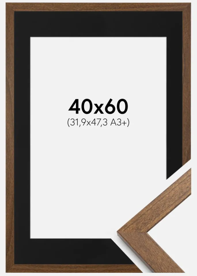 Ramme Stilren Warm Brown 40x60 cm - Passepartout Sort 32,9x48,3 cm (A3+)