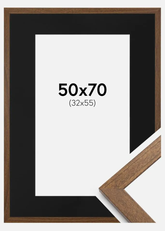 Ramme Stilren Warm Brown 50x70 cm - Passepartout Sort 33x56 cm