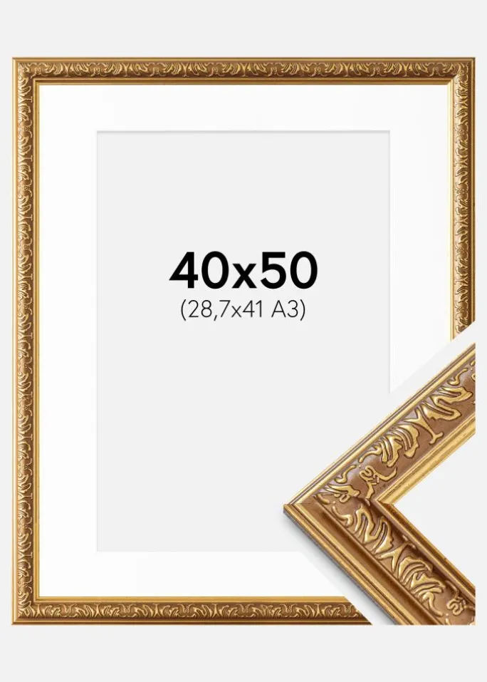 Ramme Swirl Gul 40x50 cm - Passepartout Hvid 29,7x42 cm