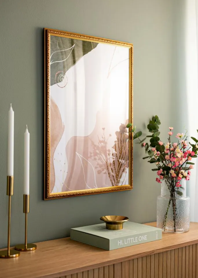 Ramme Swirl Guld 40x50 cm - Passepartout Hvid 27,5x37 cm