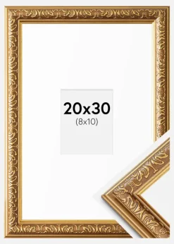 Ramme Swirl Guld 20x30 cm - Passepartout Hvid 9x11 cm