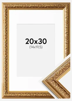 Ramme Swirl Guld 20x30 cm - Passepartout Hvid 15x21 cm