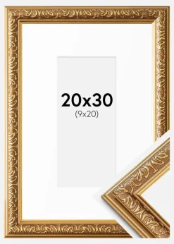 Ramme Swirl Guld 20x30 cm - Passepartout Hvid 10x21 cm