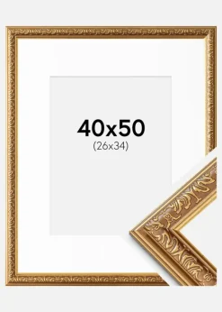 Ramme Swirl Guld 40x50 cm - Passepartout Hvid 27x35 cm