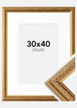 Ramme Swirl Guld 30x40 cm - Passepartout Hvid 20x30 cm