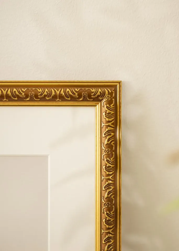 Ramme Swirl Guld 30x40 cm - Passepartout Hvid 18x27 cm