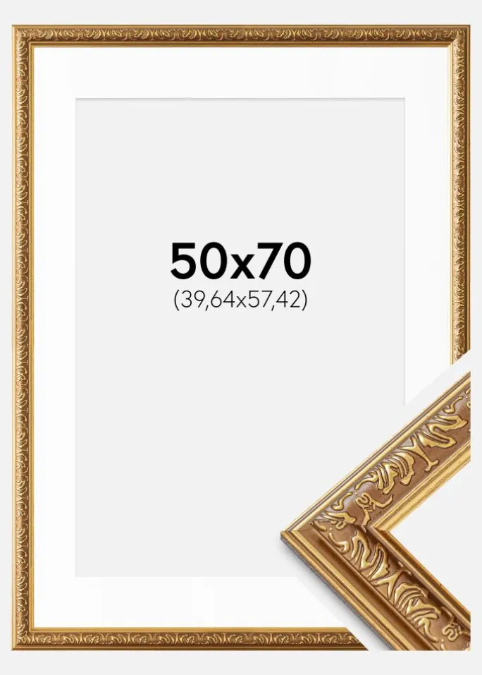 Ramme Swirl Guld 50x70 cm - Passepartout Hvid 16x23 inches