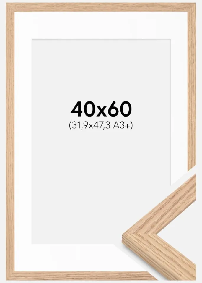 Ramme Tidlös Massiv Eg 40x60 cm - Passepartout Hvid 32,9x48,3 cm