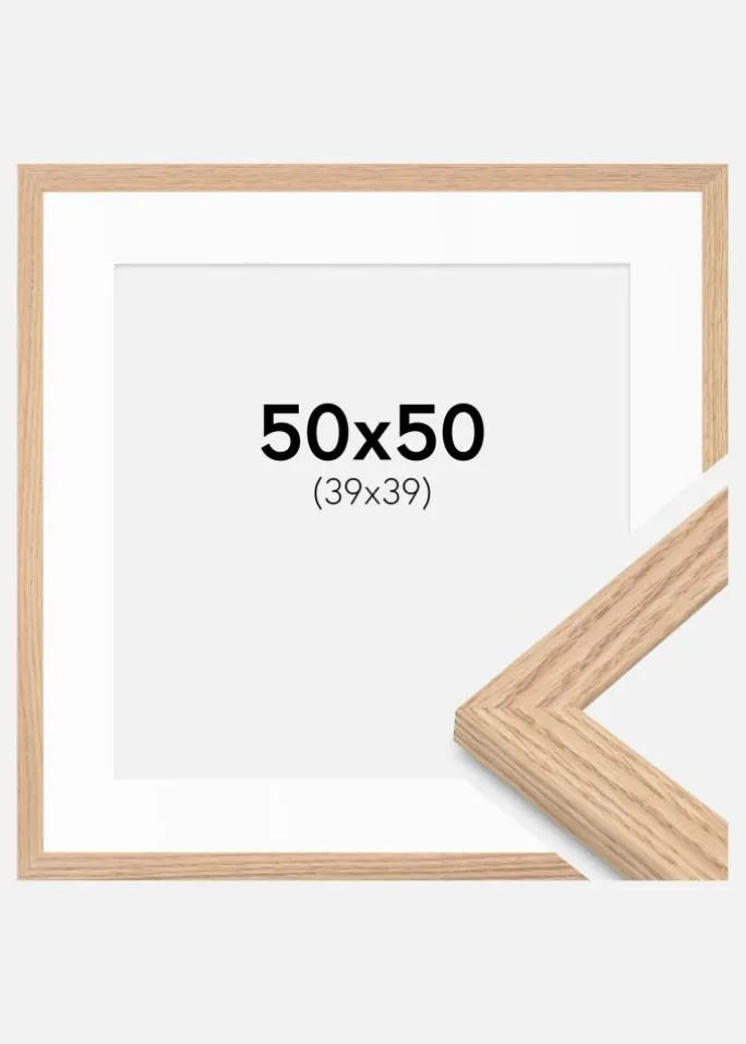 Ramme Tidlös Massiv Eg 50x50 cm - Passepartout Hvid 40x40 cm