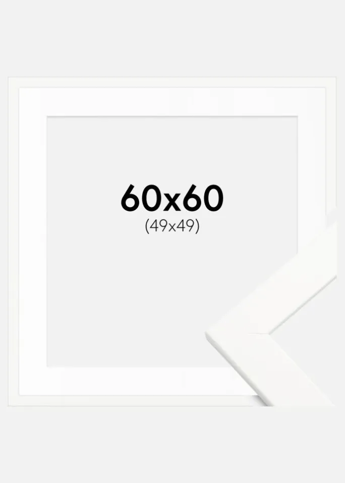 Ramme Trendline Hvid 60x60 cm - Passepartout Hvid 50x50 cm