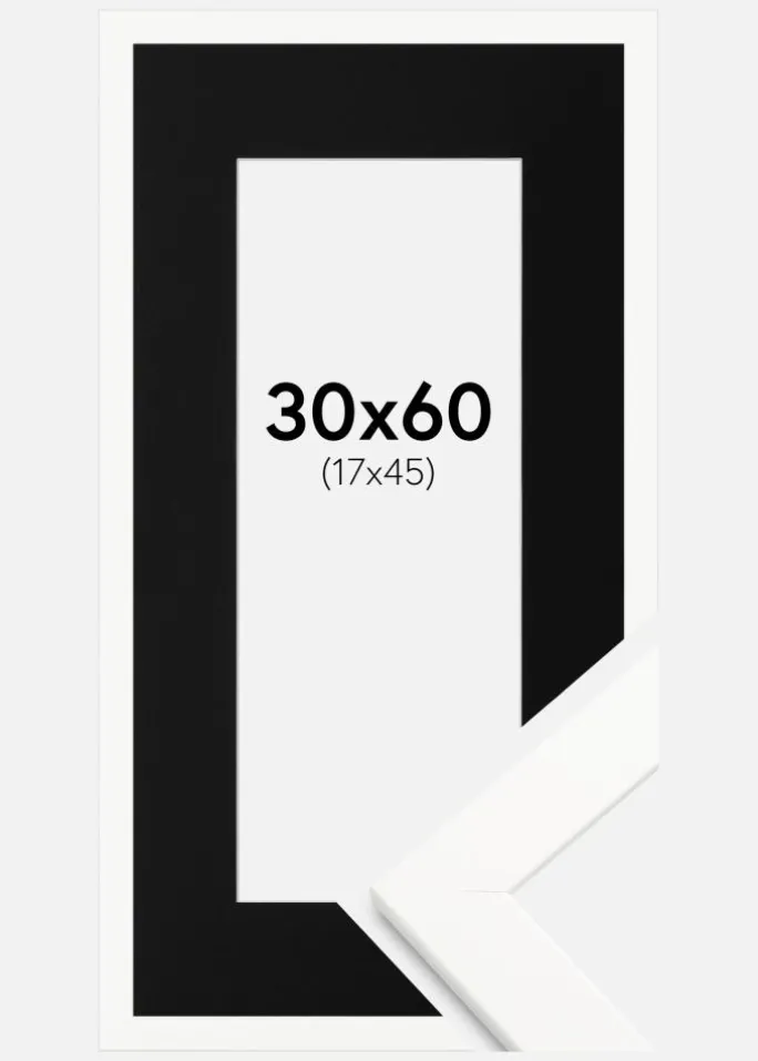 Ramme Trendline Hvid 30x60 cm - Passepartout Sort 18x46 cm