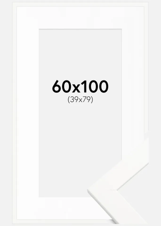 Ramme Trendline Hvid 60x100 cm - Passepartout Hvid 40x80 cm