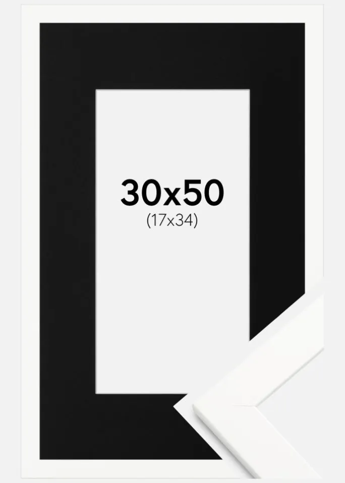 Ramme Trendline Hvid 30x50 cm - Passepartout Sort 18x35 cm