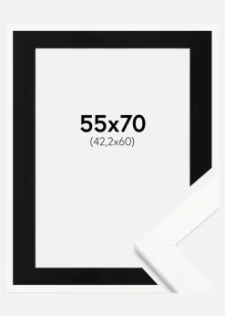 Ramme Trendline Hvid 55x70 cm - Passepartout Sort 43,2x61 cm (A2+)