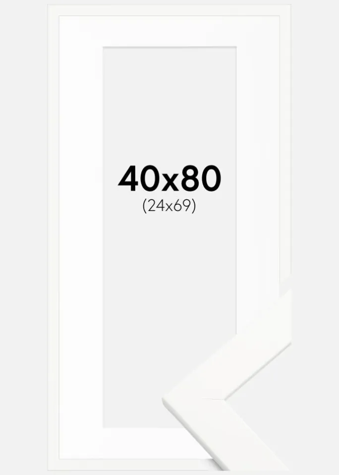 Ramme Trendline Hvid 40x80 cm - Passepartout Hvid 25x70 cm