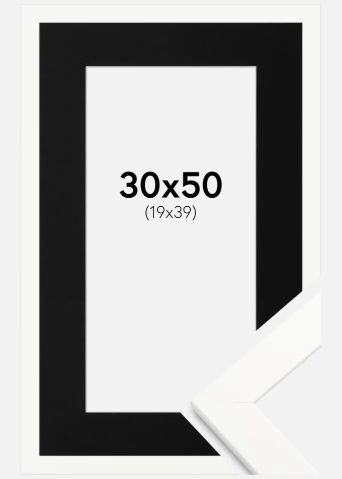 Ramme Trendline Hvid 30x50 cm - Passepartout Sort 20x40 cm