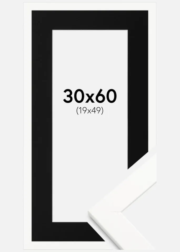 Ramme Trendline Hvid 30x60 cm - Passepartout Sort 20x50 cm
