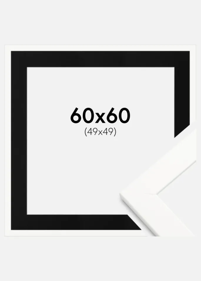 Ramme Trendline Hvid 60x60 cm - Passepartout Sort 50x50 cm