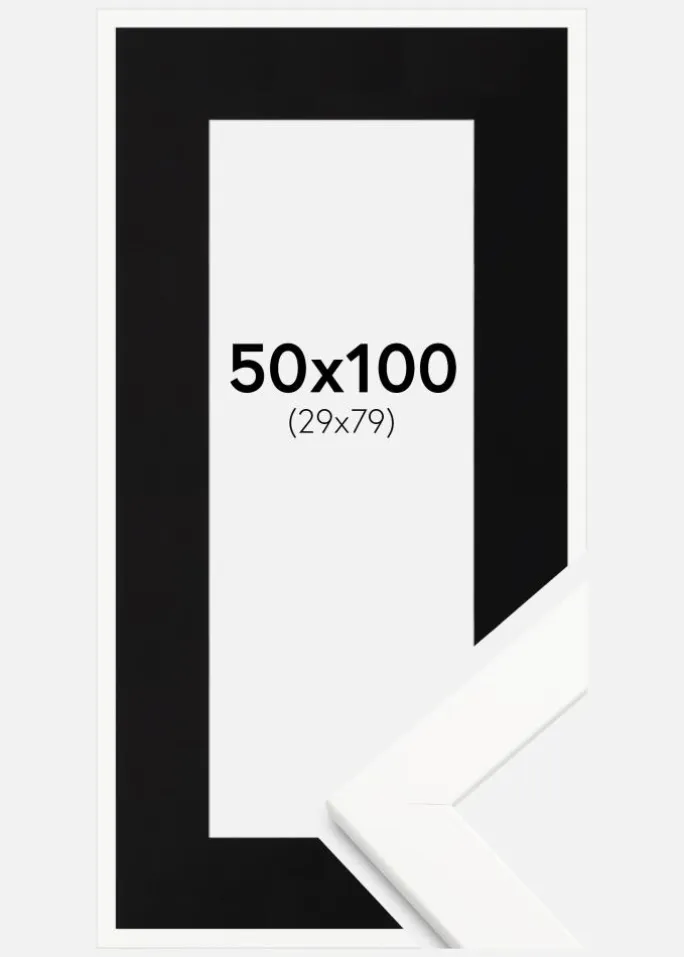 Ramme Trendline Hvid 50x100 cm - Passepartout Sort 30x80 cm