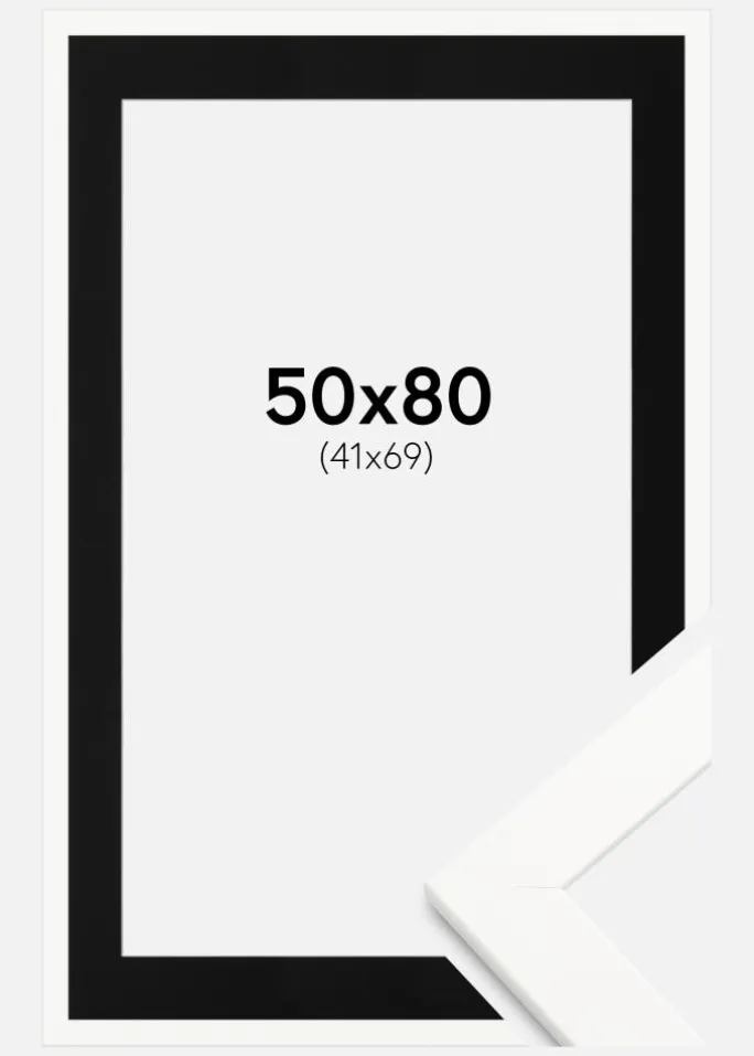 Ramme Trendline Hvid 50x80 cm - Passepartout Sort 42x70 cm
