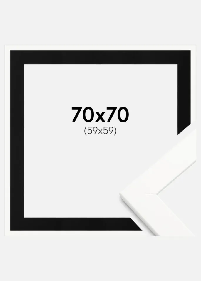 Ramme Trendline Hvid 70x70 cm - Passepartout Sort 60x60 cm