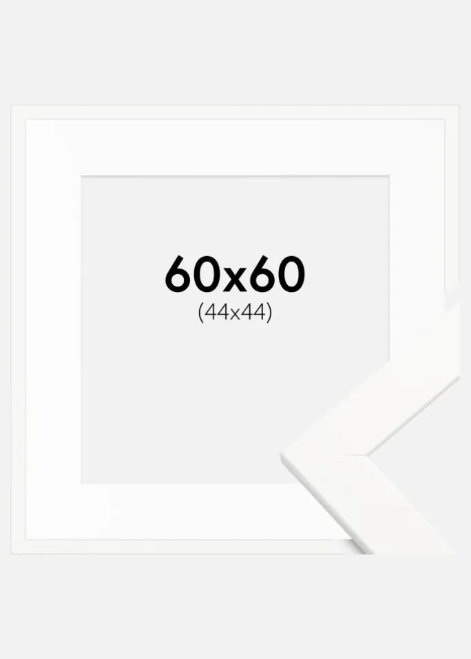Ramme Trendline Hvid 60x60 cm - Passepartout Hvid 45x45 cm