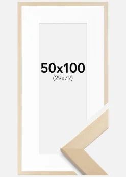 Ramme Trendline Natur 50x100 cm - Passepartout Hvid 30x80 cm