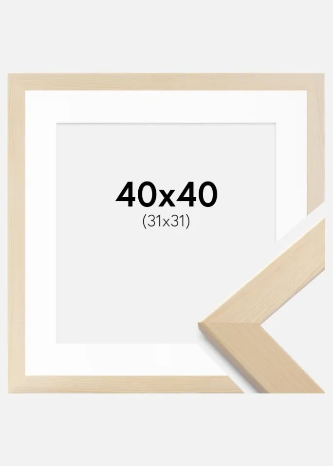 Ramme Trendline Natur 40x40 cm - Passepartout Hvid 32x32 cm
