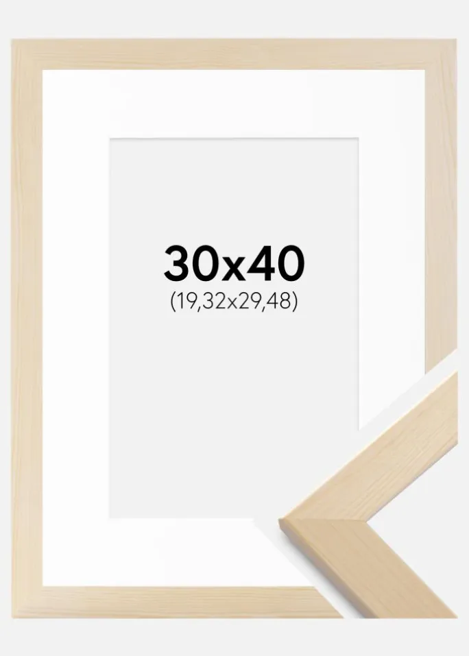 Ramme Trendline Natur 30x40 cm - Passepartout Hvid 8x12 inches