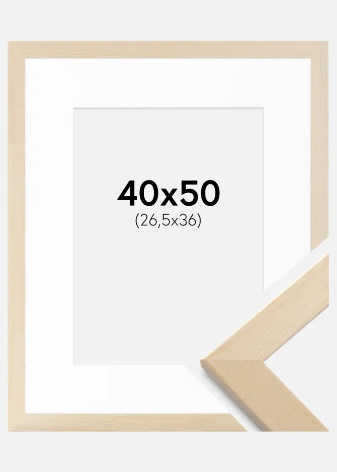 Ramme Trendline Natur 40x50 cm - Passepartout Hvid 27,5x37 cm