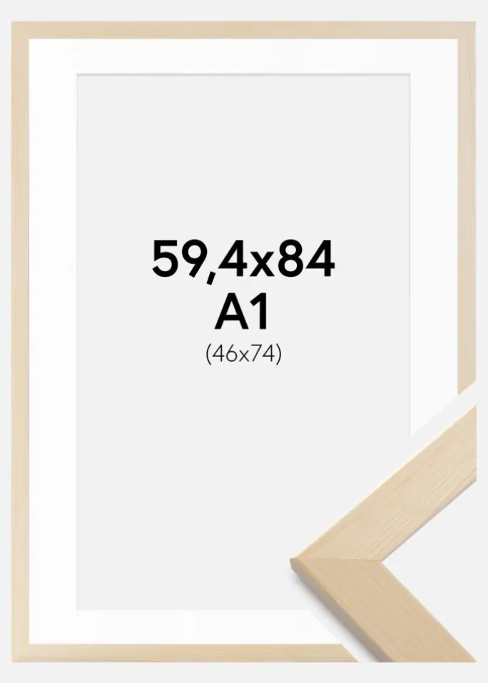 Ramme Trendline Natur 59,4x84 cm - Passepartout Hvid 47x75 cm