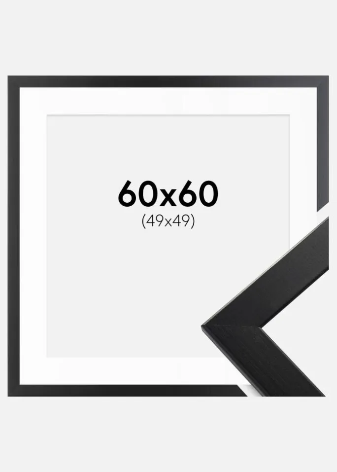 Ramme Trendline Sort 60x60 cm - Passepartout Hvid 50x50 cm
