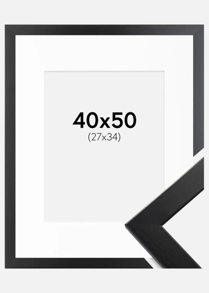 Ramme Trendline Sort 40x50 cm - Passepartout Hvid 28x35 cm