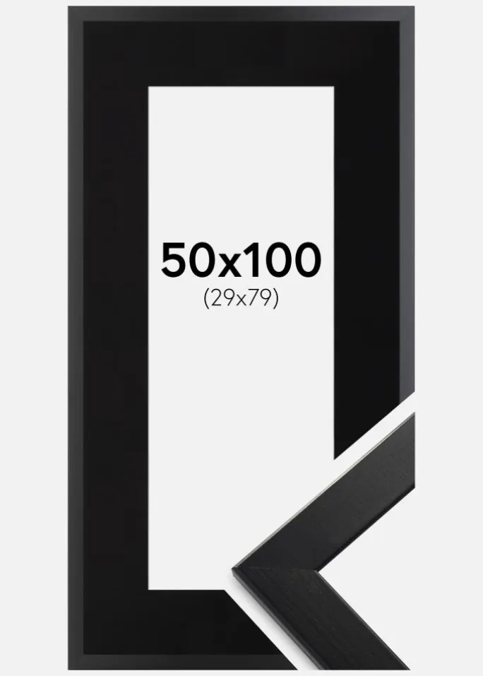 Ramme Trendline Sort 50x100 cm - Passepartout Sort 30x80 cm