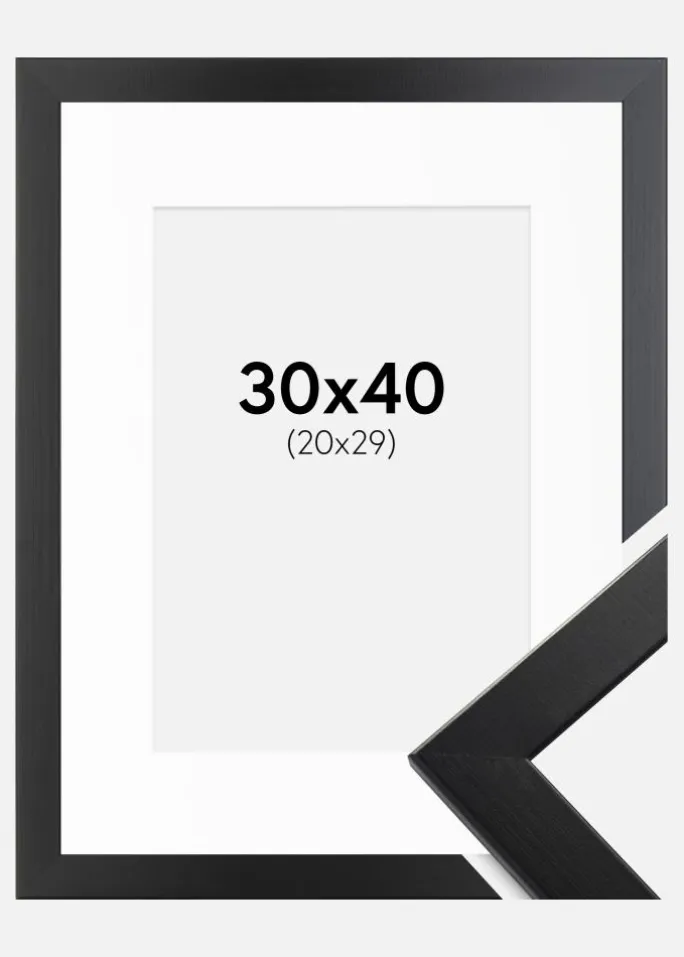 Ramme Trendline Sort 30x40 cm - Passepartout Hvid 21x30 cm