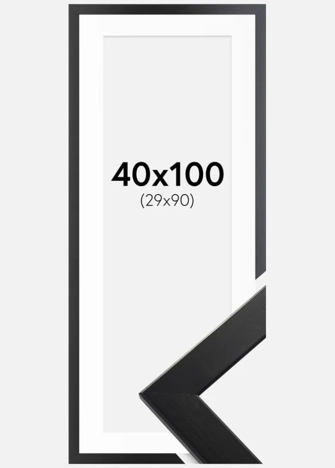 Ramme Trendline Sort 40x100 cm - Passepartout Hvid 30x91 cm