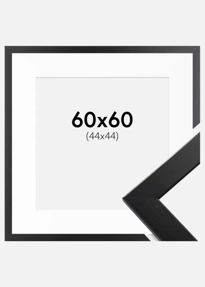 Ramme Trendline Sort 60x60 cm - Passepartout Hvid 45x45 cm
