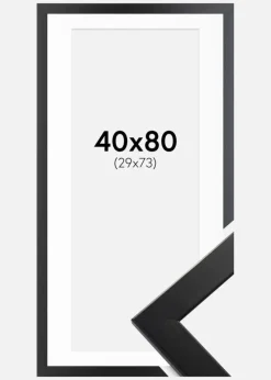 Ramme Trendline Sort 40x80 cm - Passepartout Hvid 30x74 cm