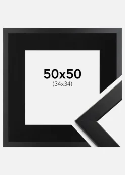Ramme Trendline Sort 50x50 cm - Passepartout Sort 35x35 cm