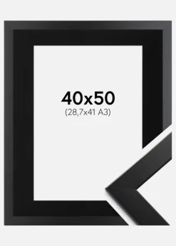 Ramme Trendline Sort 40x50 cm - Passepartout Sort 29,7x42 cm (A3)
