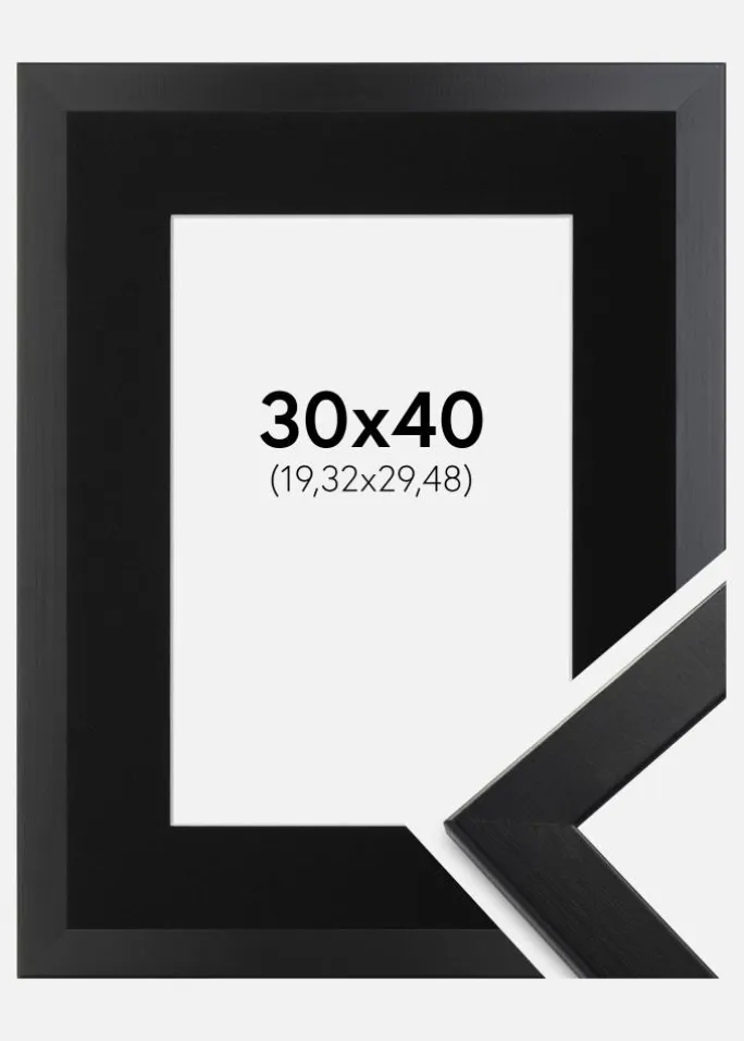 Ramme Trendline Sort 30x40 cm - Passepartout Sort 8x12 inches