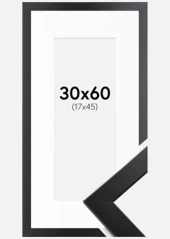 Ramme Trendline Sort 30x60 cm - Passepartout Hvid 18x46 cm