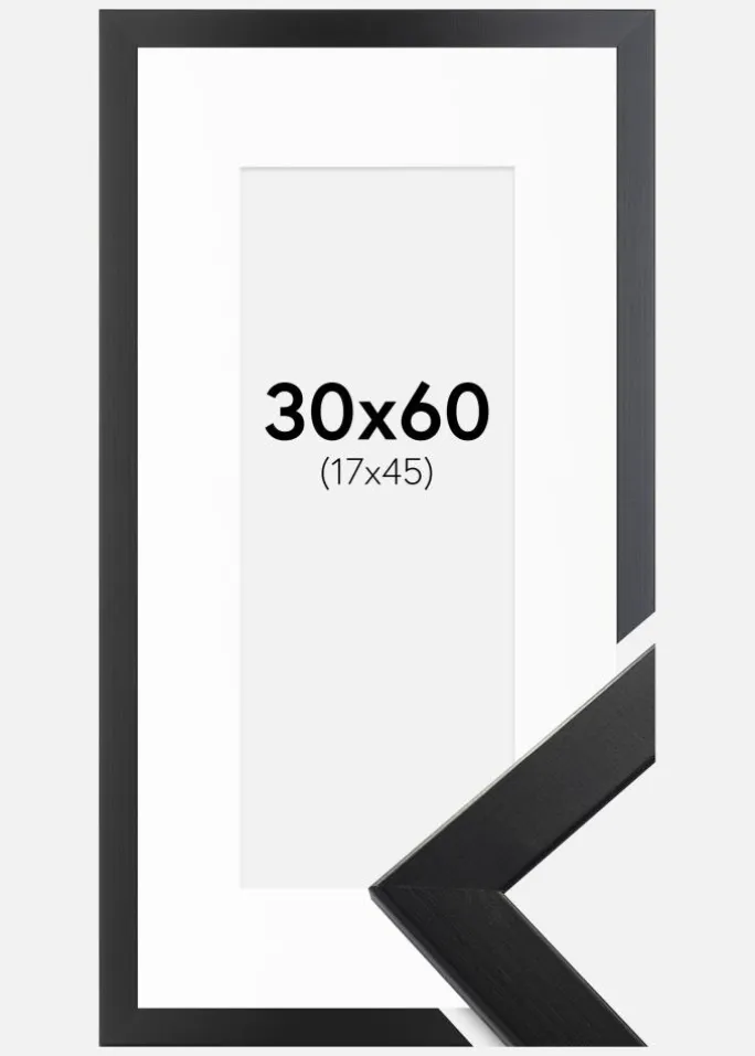 Ramme Trendline Sort 30x60 cm - Passepartout Hvid 18x46 cm